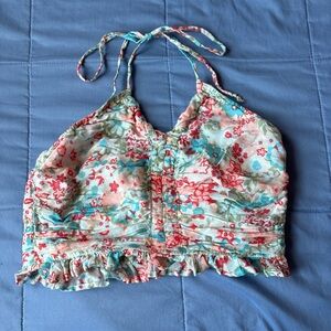 American Eagle Outfitters Floral Halter Top - Pink, Teal, Cream